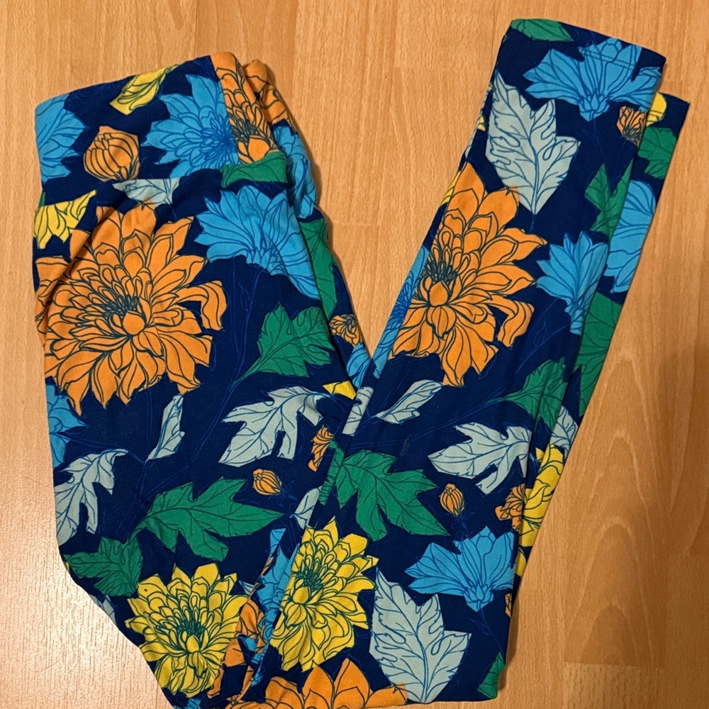 LuLaRoe Vibrant Floral Leggings - Blue, Orange, Green